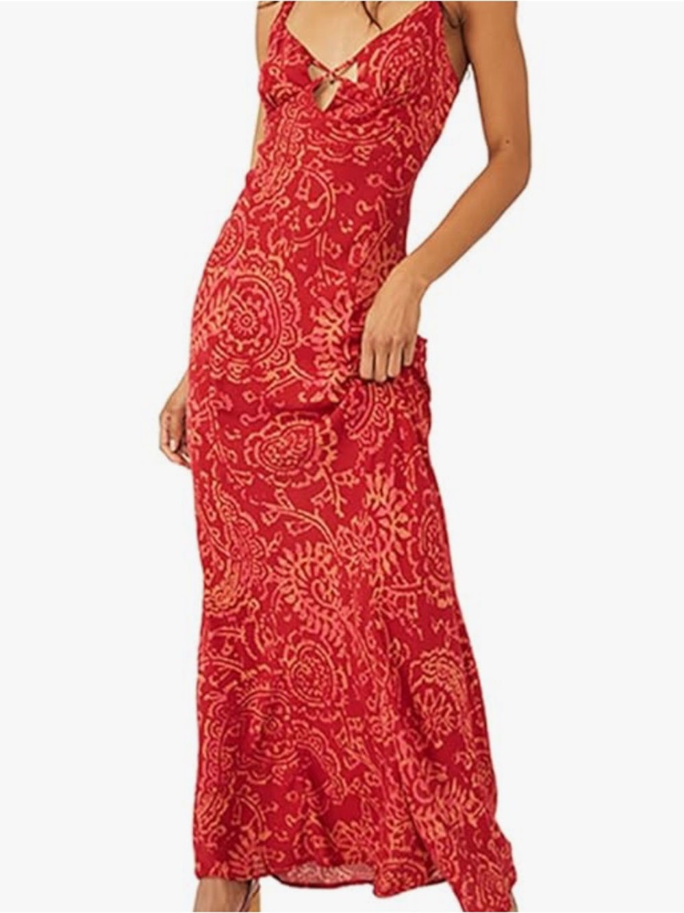 Free People Red Printed Slip Maxi Dress